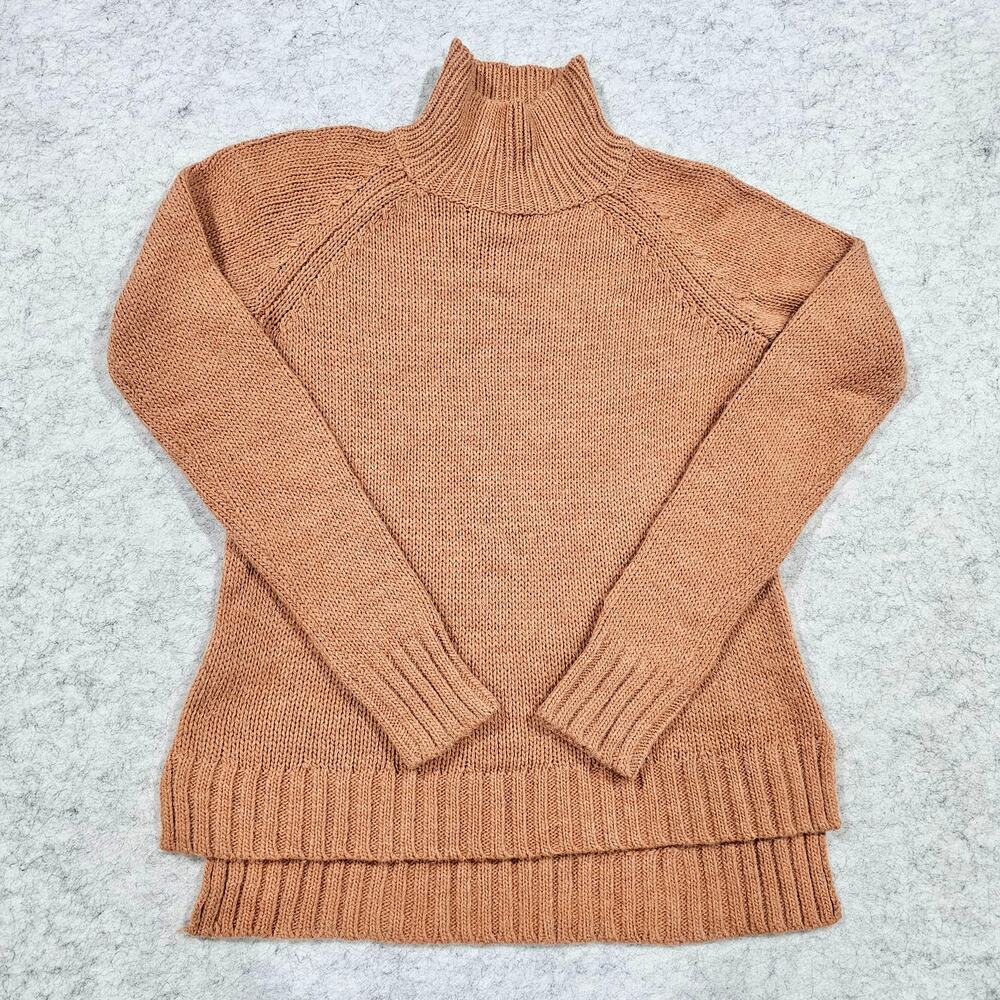 Garnet Hill Wool Turtleneck Sweater Raglan Sleeve Ribbed KnitCamel Brown XS